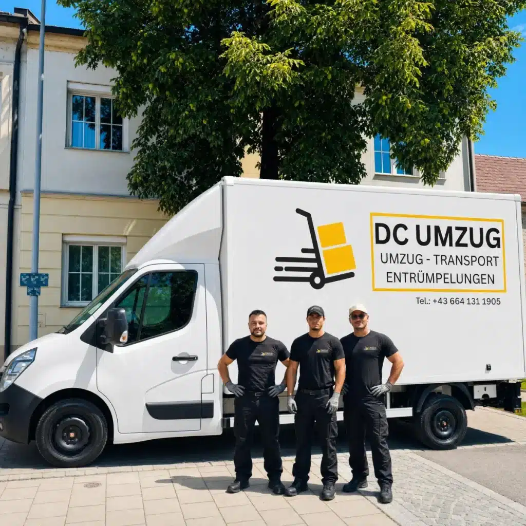 Team von DC Umzug vor dem Umzugs-LKW – Umzugsfirma für Graz und die Steiermark